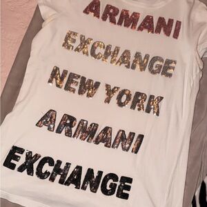 Armani Exchange White Tee with Multicolor Sequins